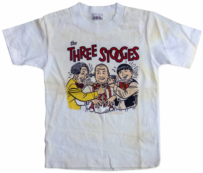 Three Stooges Children's T-Shirt and Beanie -- Beanie Featuring Curly Has Satin Rim, Size Large -- Cotton T-Shirt Is Children's Size 8 -- Discoloration to Both, Else Very Good